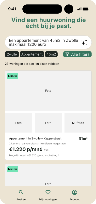 Zoekresultaten in het prototype